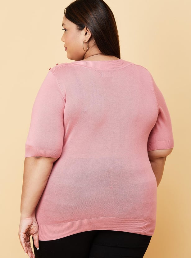 Women Solid Boat Neck Knit Top