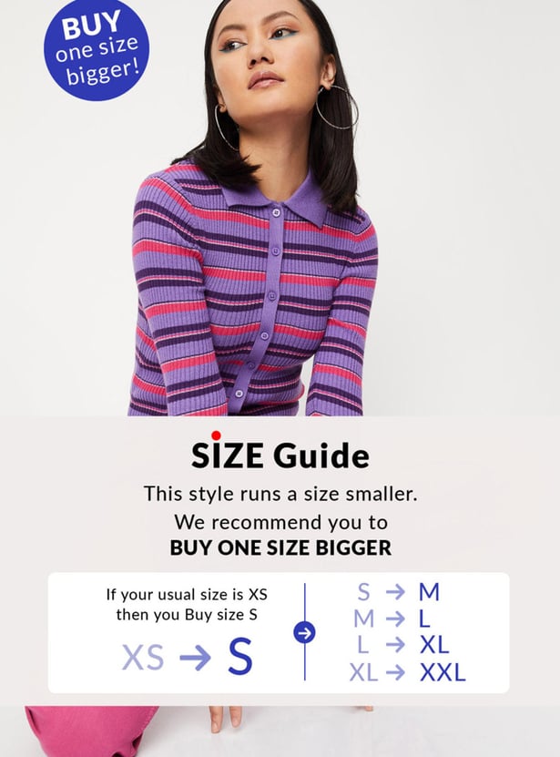 Women Striped Collared Knit Top