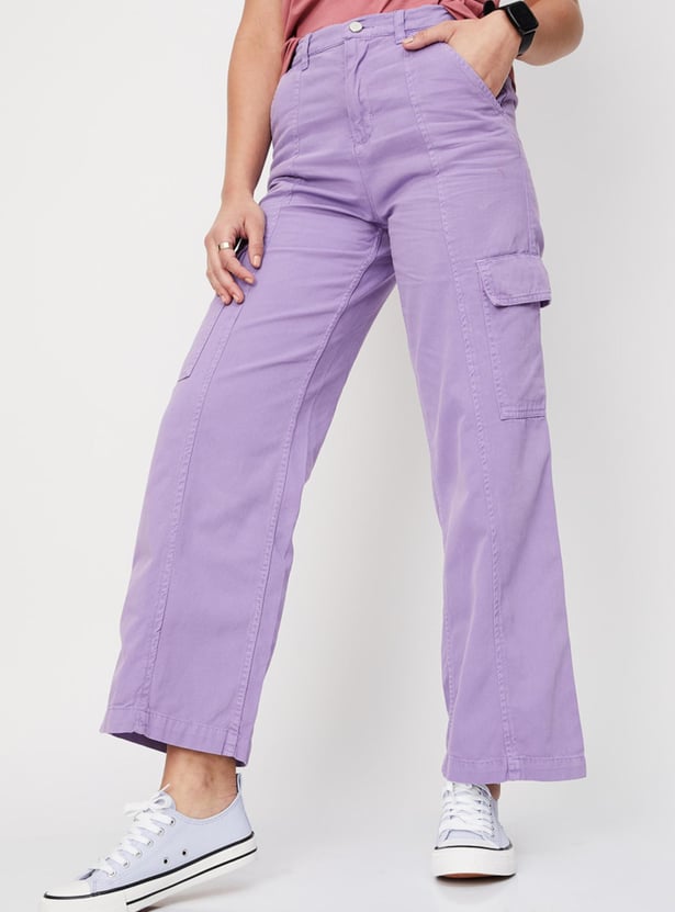 Women Textured Full-Length Regular Fit Cargo Trousers