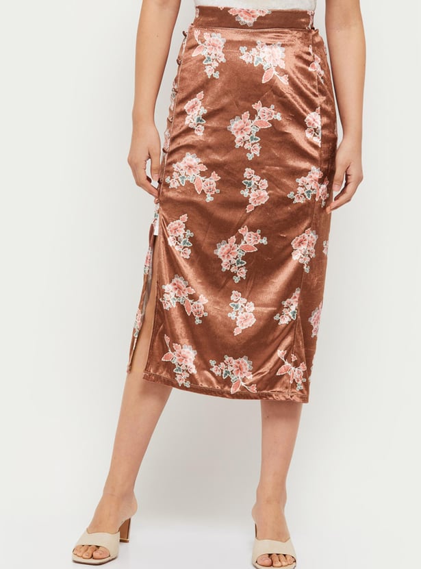 Women Floral Printed Elasticated Midi Skirt