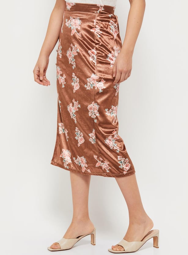 Women Floral Printed Elasticated Midi Skirt