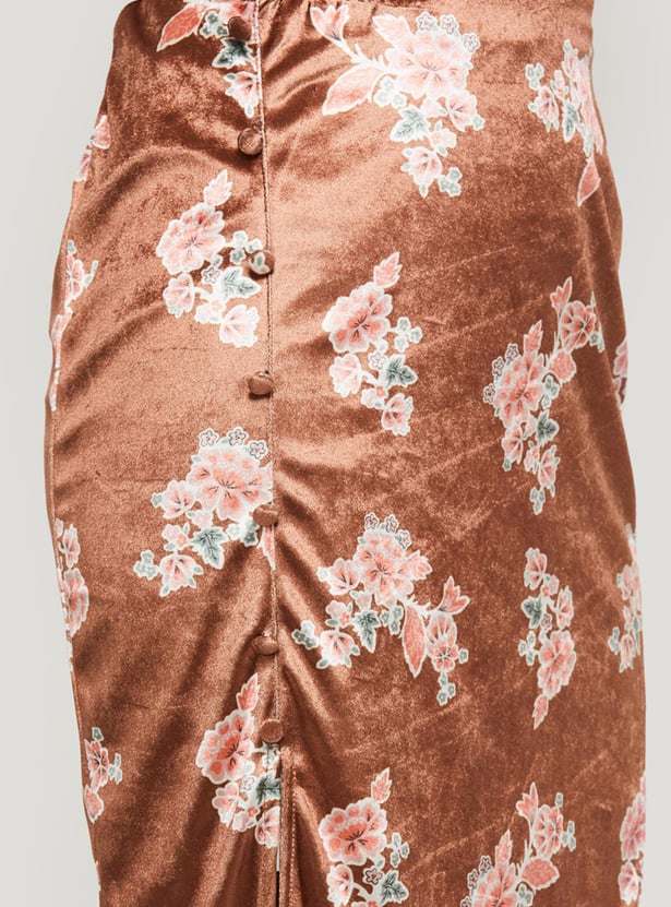 Women Floral Printed Elasticated Midi Skirt