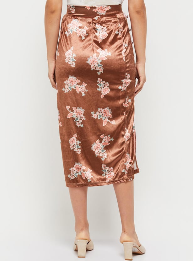 Women Floral Printed Elasticated Midi Skirt