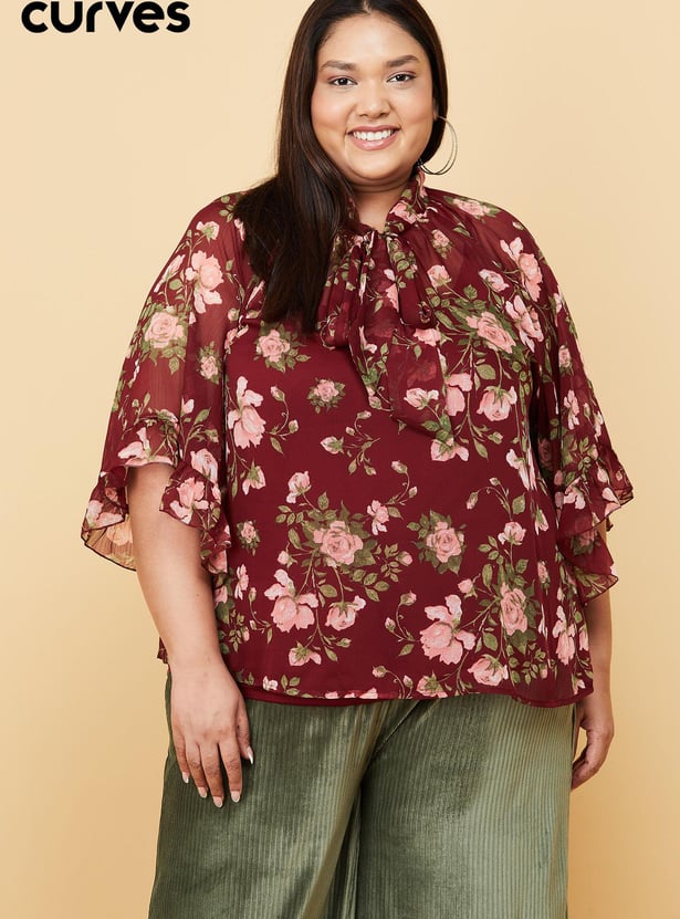 Women Printed Tie-Up Neck Top