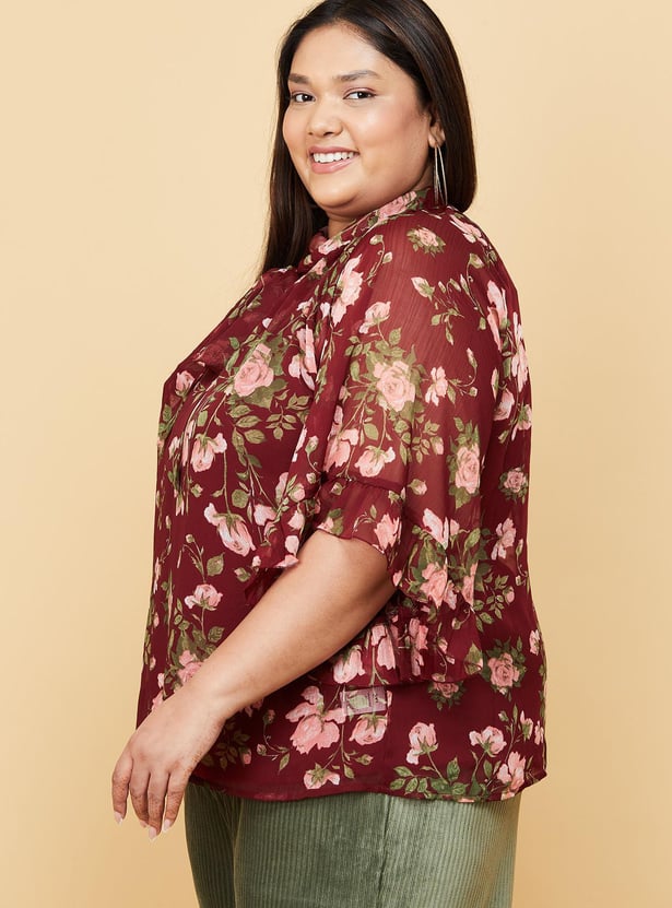 Women Printed Tie-Up Neck Top