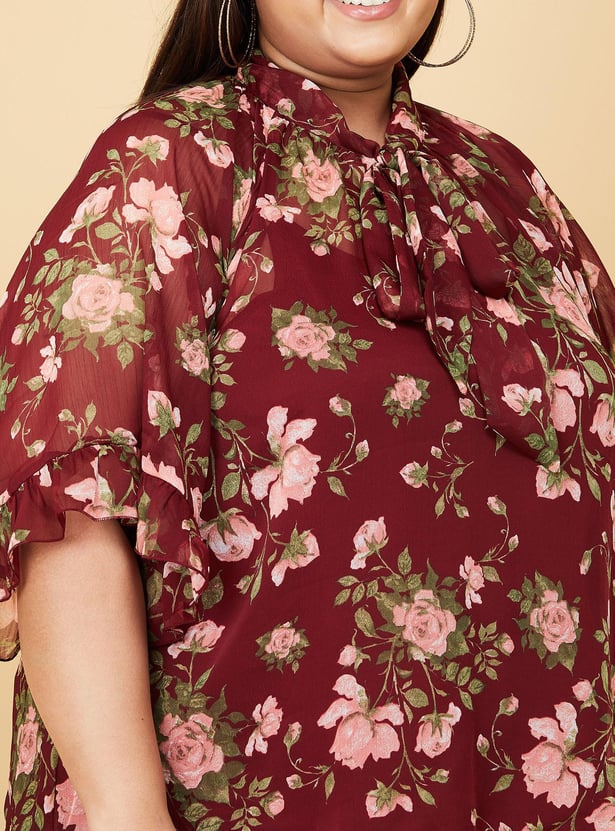 Women Printed Tie-Up Neck Top