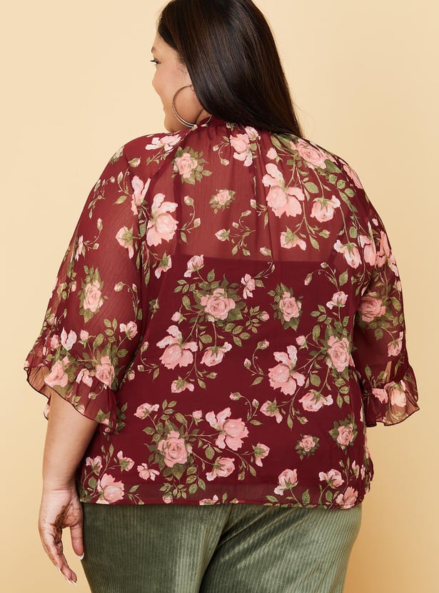 Women Printed Tie-Up Neck Top