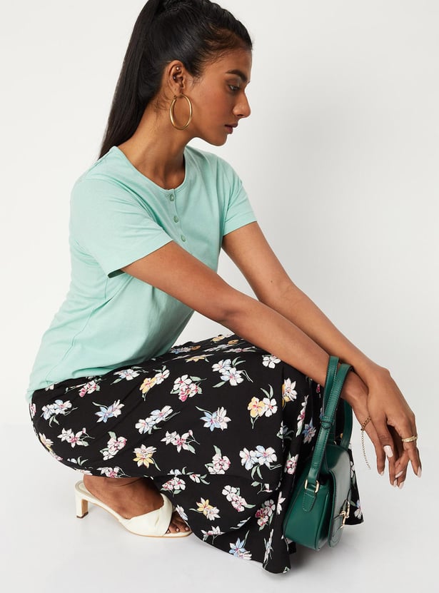 Women Lace Back Henley Top