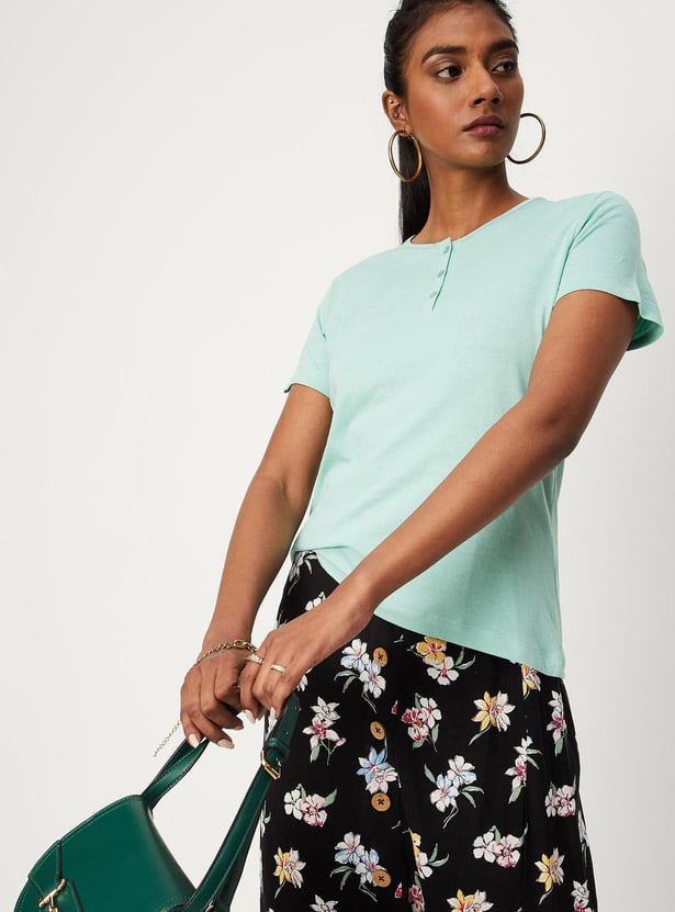 Women Lace Back Henley Top