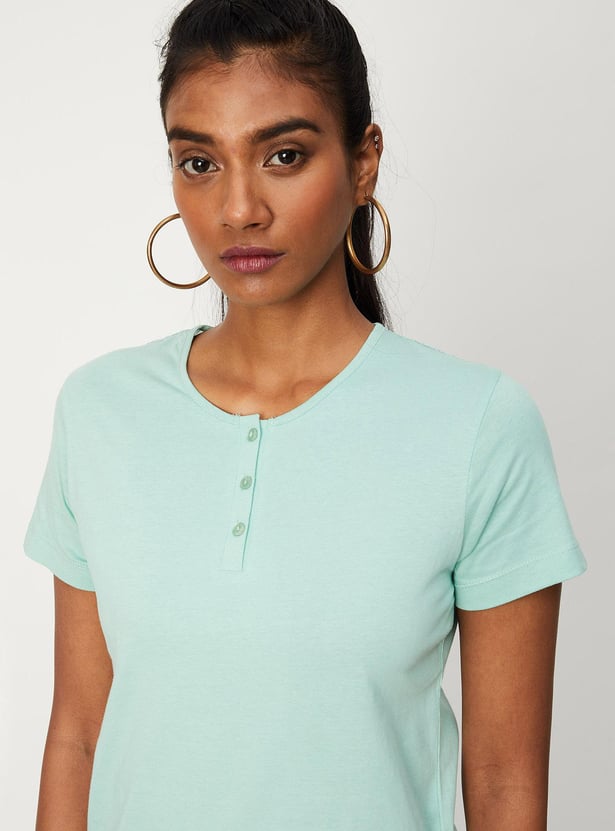 Women Lace Back Henley Top