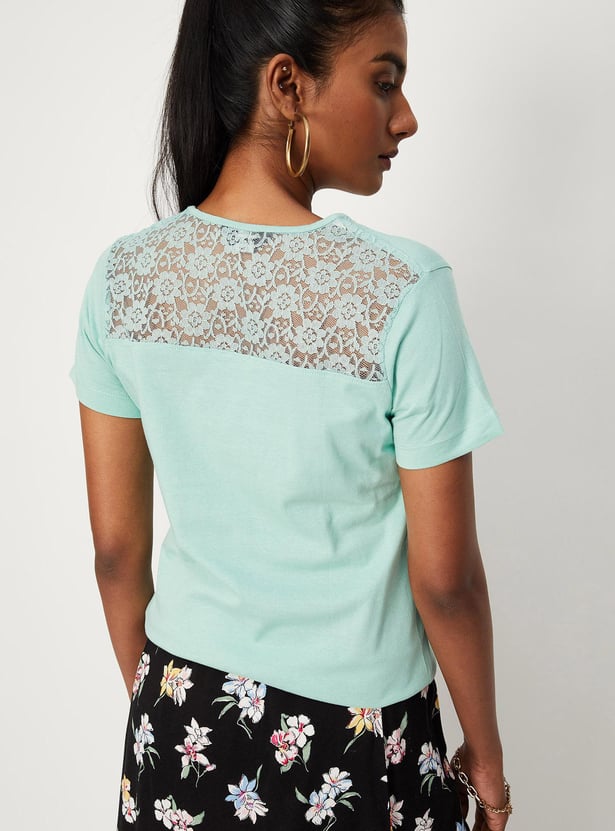 Women Lace Back Henley Top
