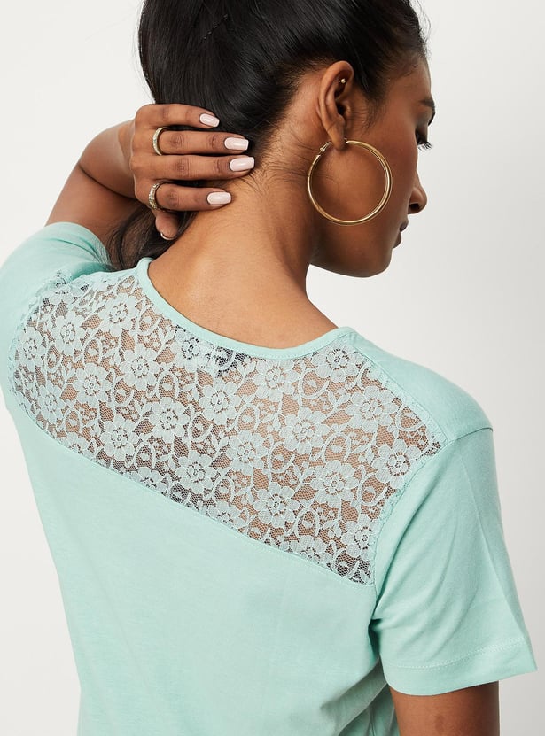 Women Lace Back Henley Top