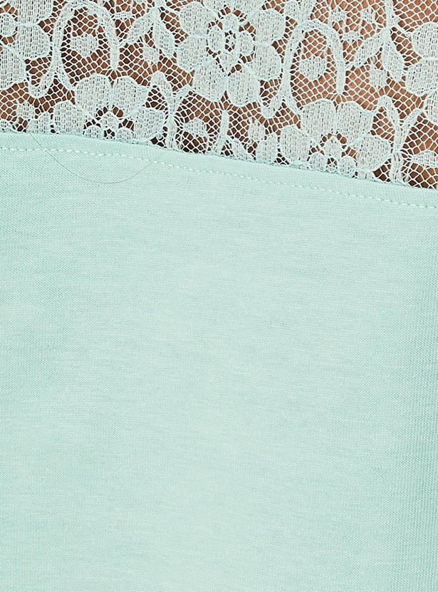 Women Lace Back Henley Top