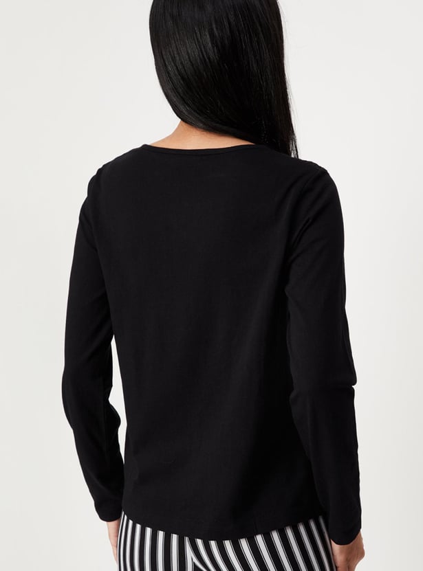 Women Textured Full Sleeves Tie-Up Neck Casual Top