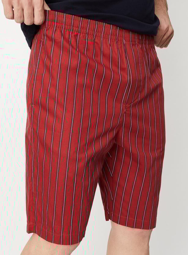 Men Striped Drawstring Lounge Shorts
