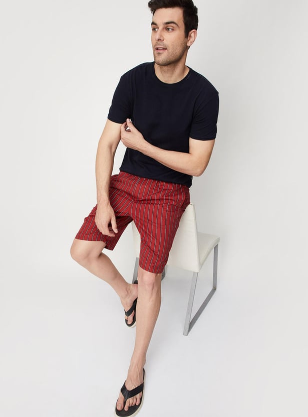 Men Striped Drawstring Lounge Shorts