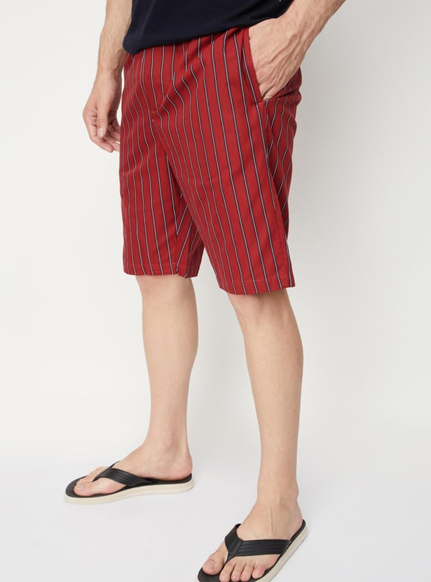 Men Striped Drawstring Lounge Shorts