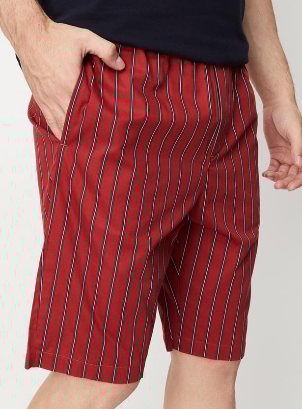 Men Striped Drawstring Lounge Shorts
