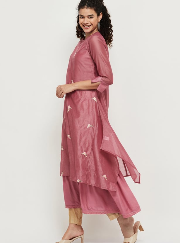 Women Floral Embroidered Layered Asymmetric Kurta
