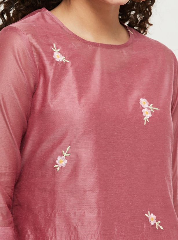 Women Floral Embroidered Layered Asymmetric Kurta