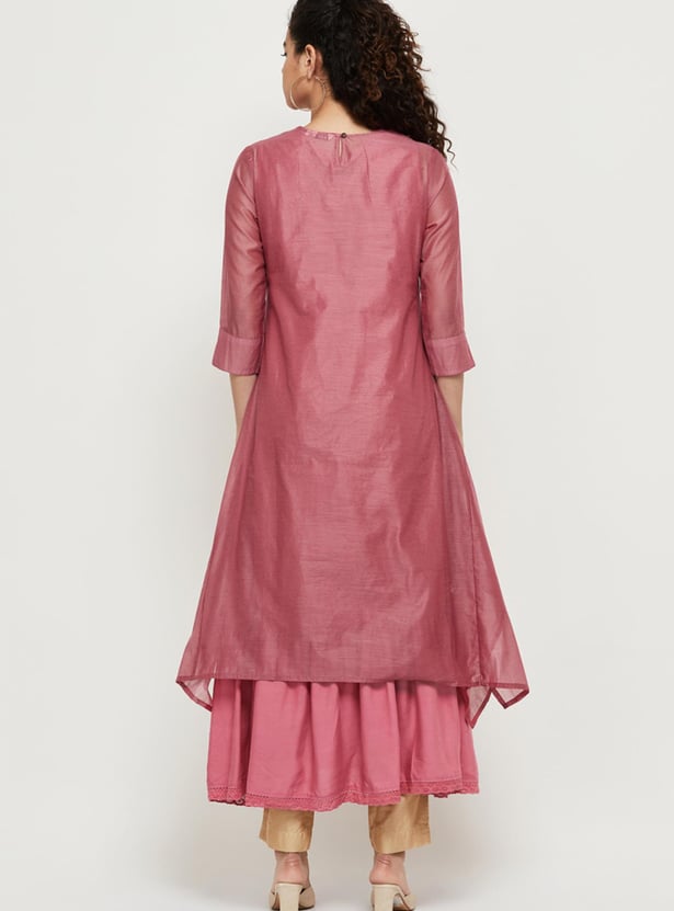 Women Floral Embroidered Layered Asymmetric Kurta