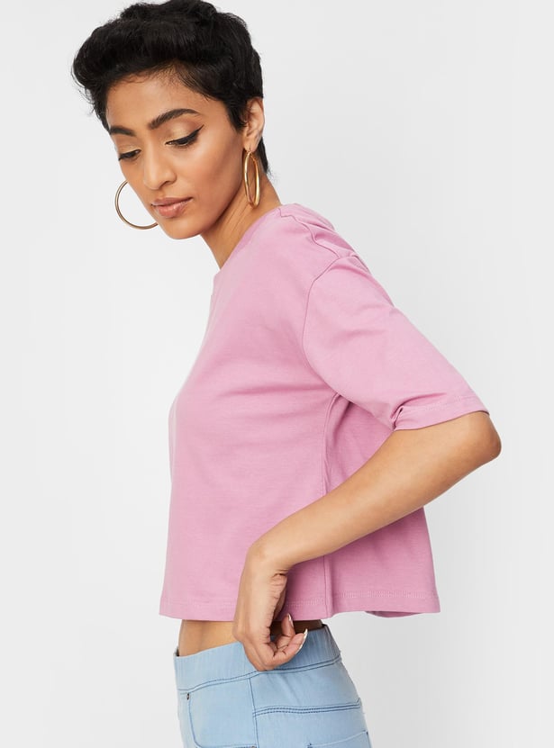 Women Solid Boxy Crop T-shirt