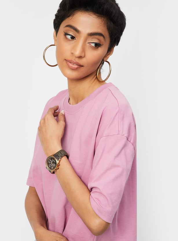 Women Solid Boxy Crop T-shirt