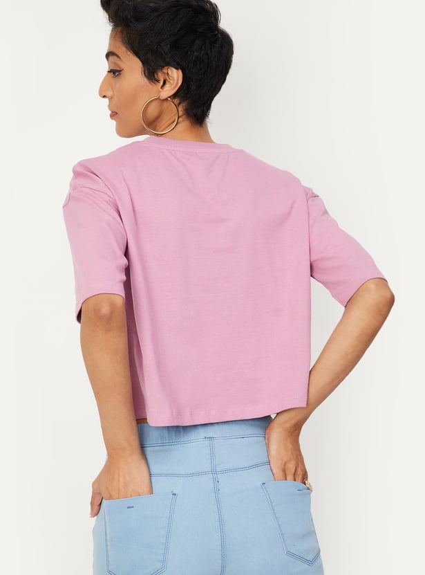 Women Solid Boxy Crop T-shirt