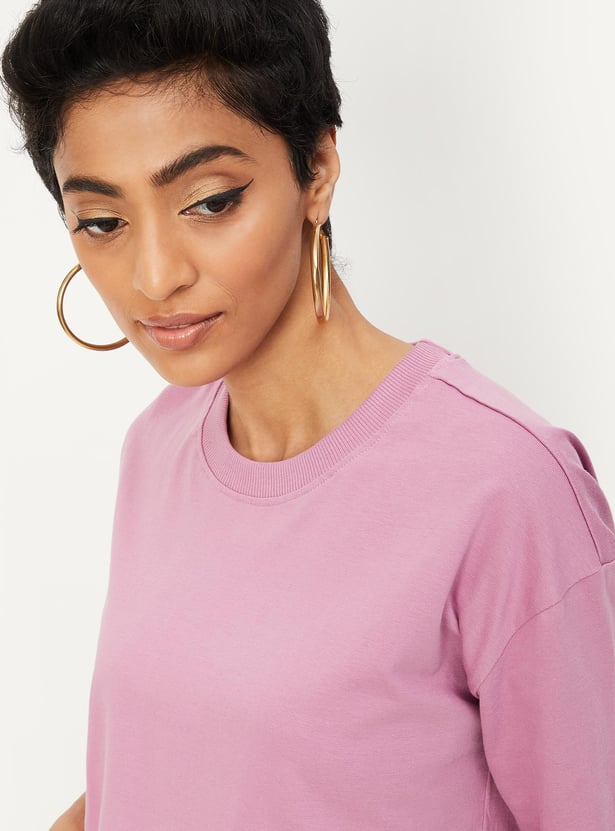 Women Solid Boxy Crop T-shirt