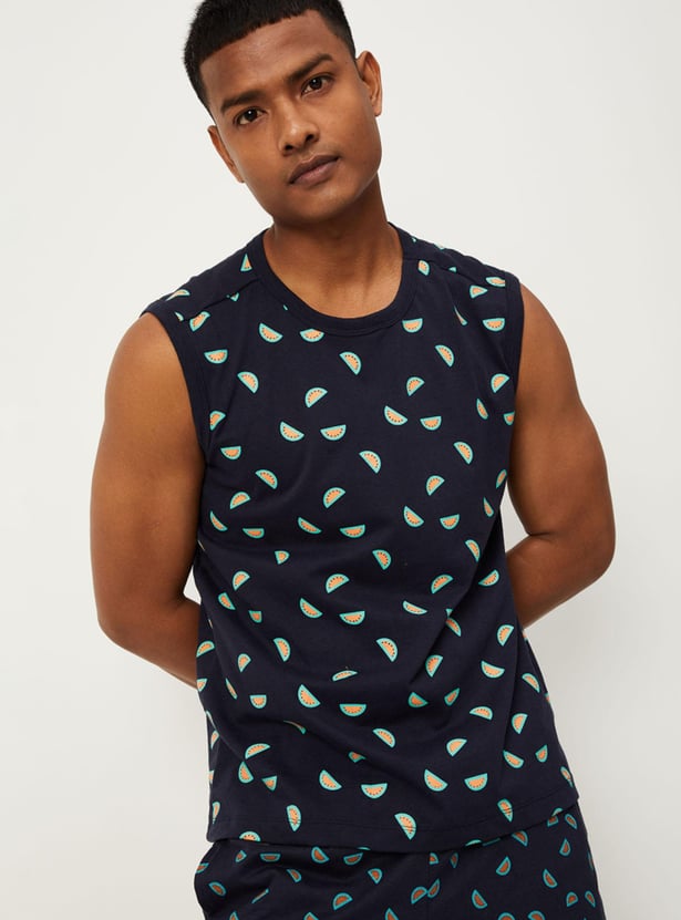 Men All-Over Printed Sleeveless Slim Fit T-shirt