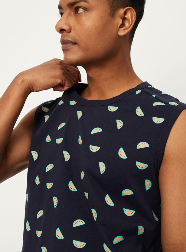 Men All-Over Printed Sleeveless Slim Fit T-shirt