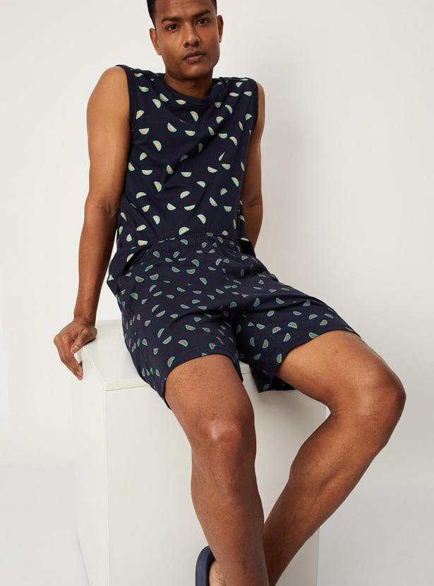 Men All-Over Printed Sleeveless Slim Fit T-shirt