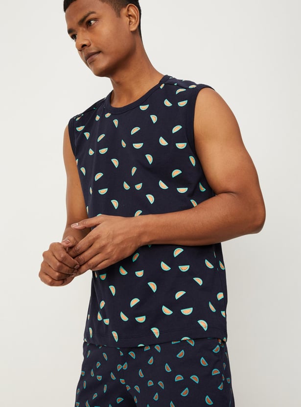 Men All-Over Printed Sleeveless Slim Fit T-shirt