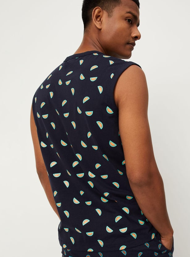 Men All-Over Printed Sleeveless Slim Fit T-shirt