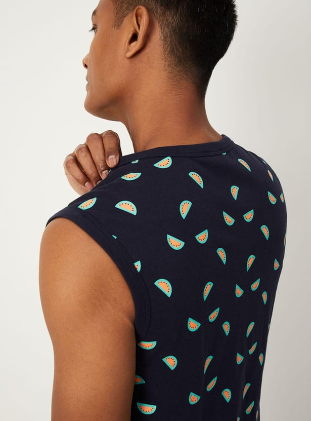 Men All-Over Printed Sleeveless Slim Fit T-shirt