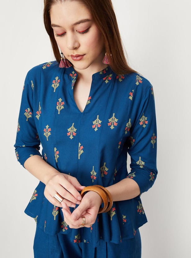 Women Printed Peplum Hem Top