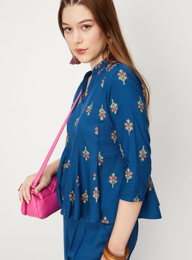 Women Printed Peplum Hem Top