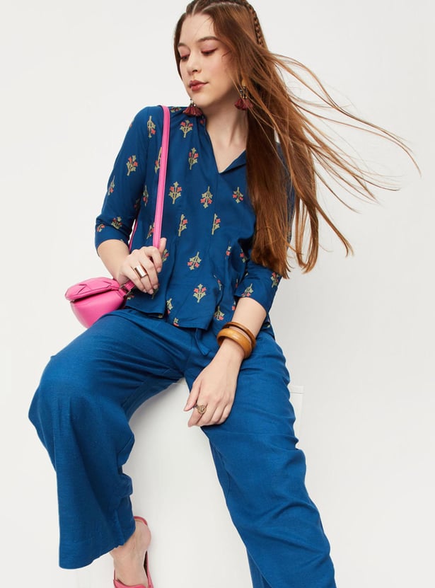 Women Printed Peplum Hem Top