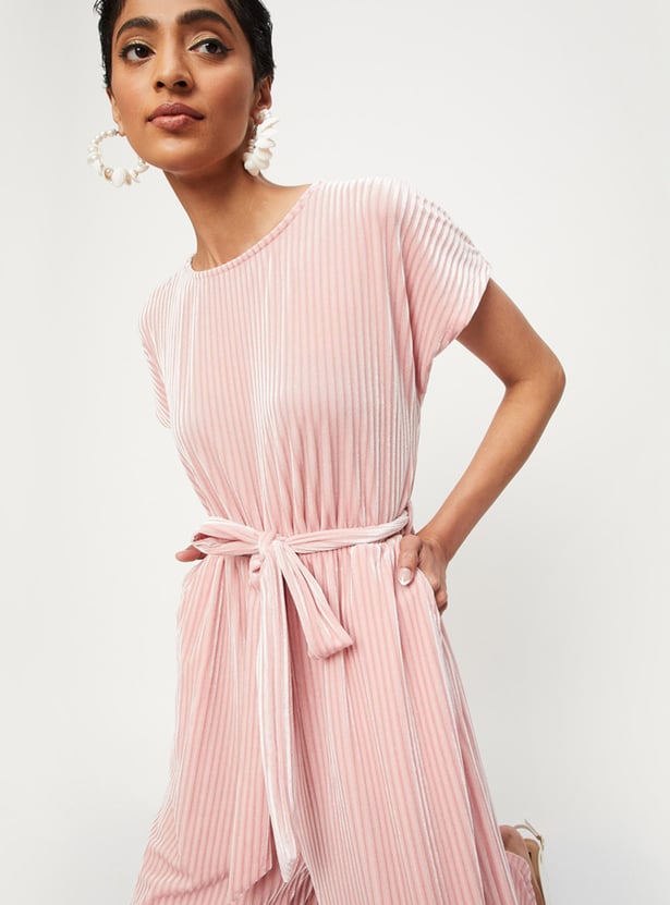 Women Ribbed Velvet Jumpsuit with Pockets