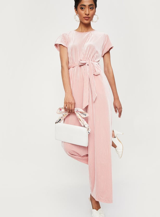 Women Ribbed Velvet Jumpsuit with Pockets