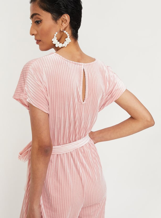 Women Ribbed Velvet Jumpsuit with Pockets