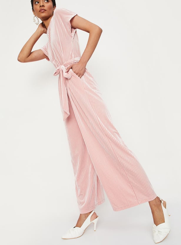 Women Ribbed Velvet Jumpsuit with Pockets