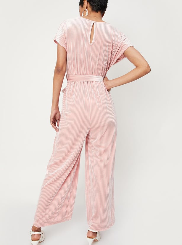 Women Ribbed Velvet Jumpsuit with Pockets