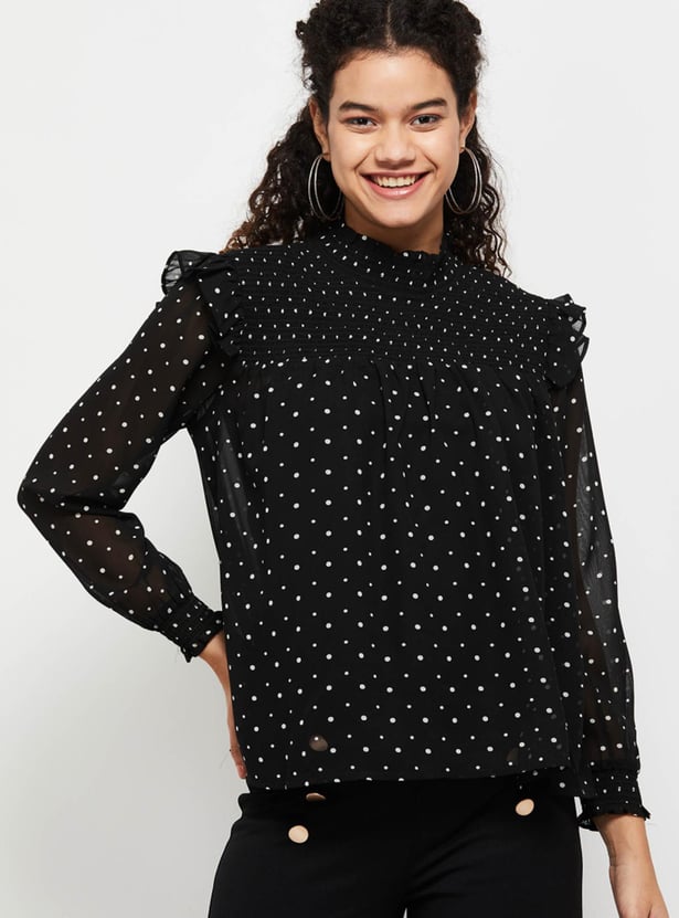 Women Printed Ruffled Neck Top