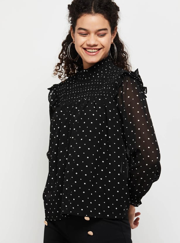 Women Printed Ruffled Neck Top