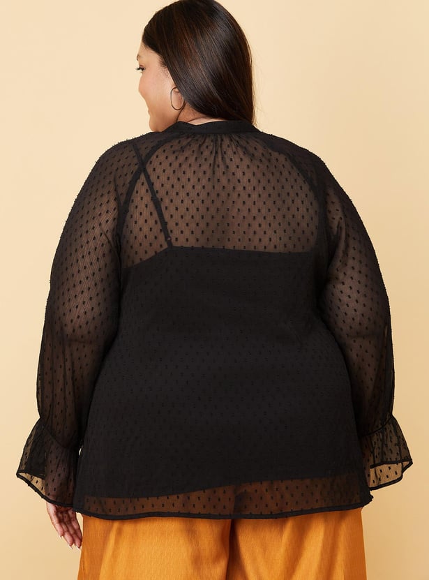 Women Textured Ruffled Neckline Top