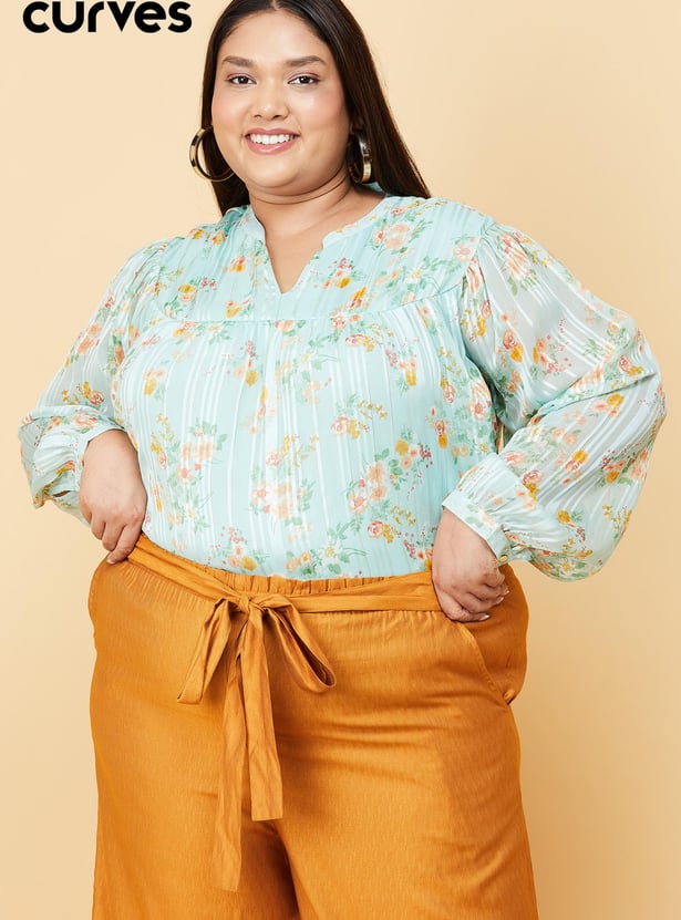 Women Floral Print Notch Neck Top