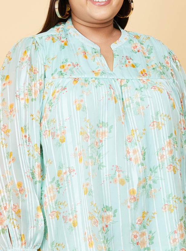 Women Floral Print Notch Neck Top