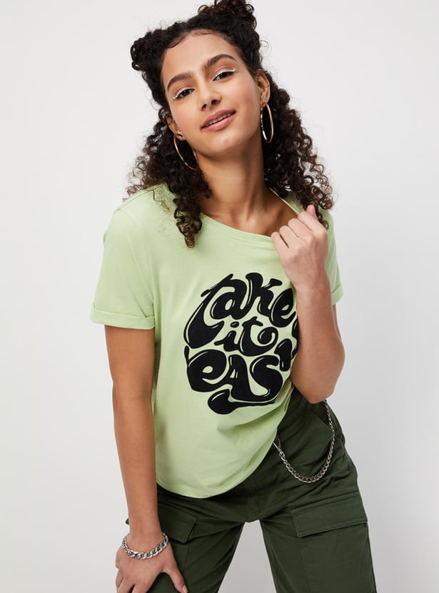 Women Typographic Printed Round Neck T-shirt