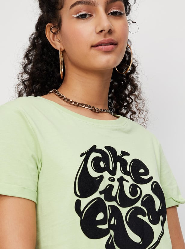 Women Typographic Printed Round Neck T-shirt